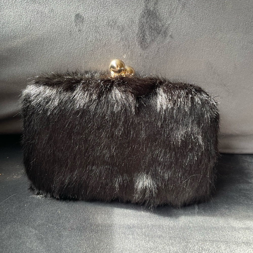 Black Faux fur clutch bag